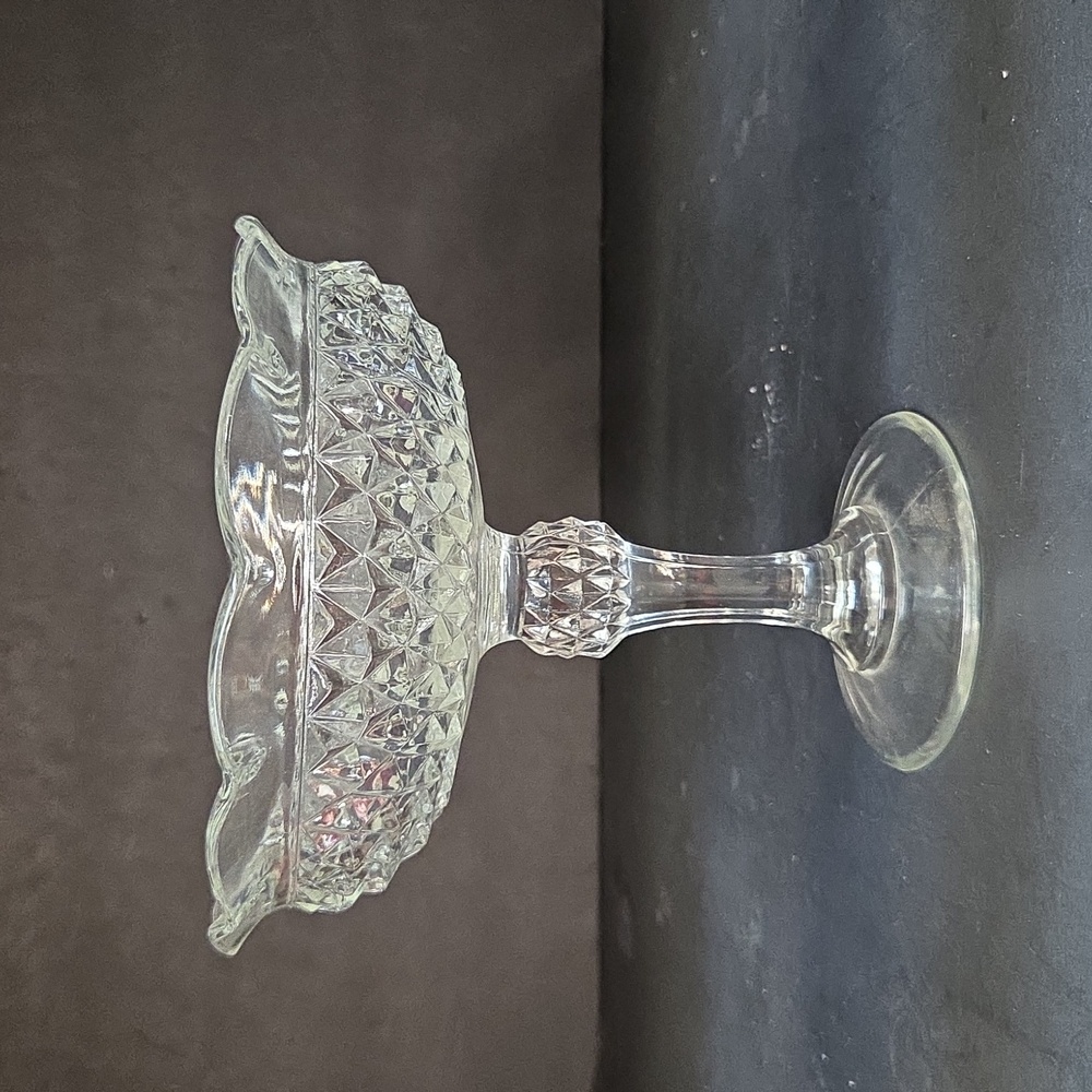 Vintage Indiana Diamond Point Pedestal Compote Dish Pegged Votive Holder scallop